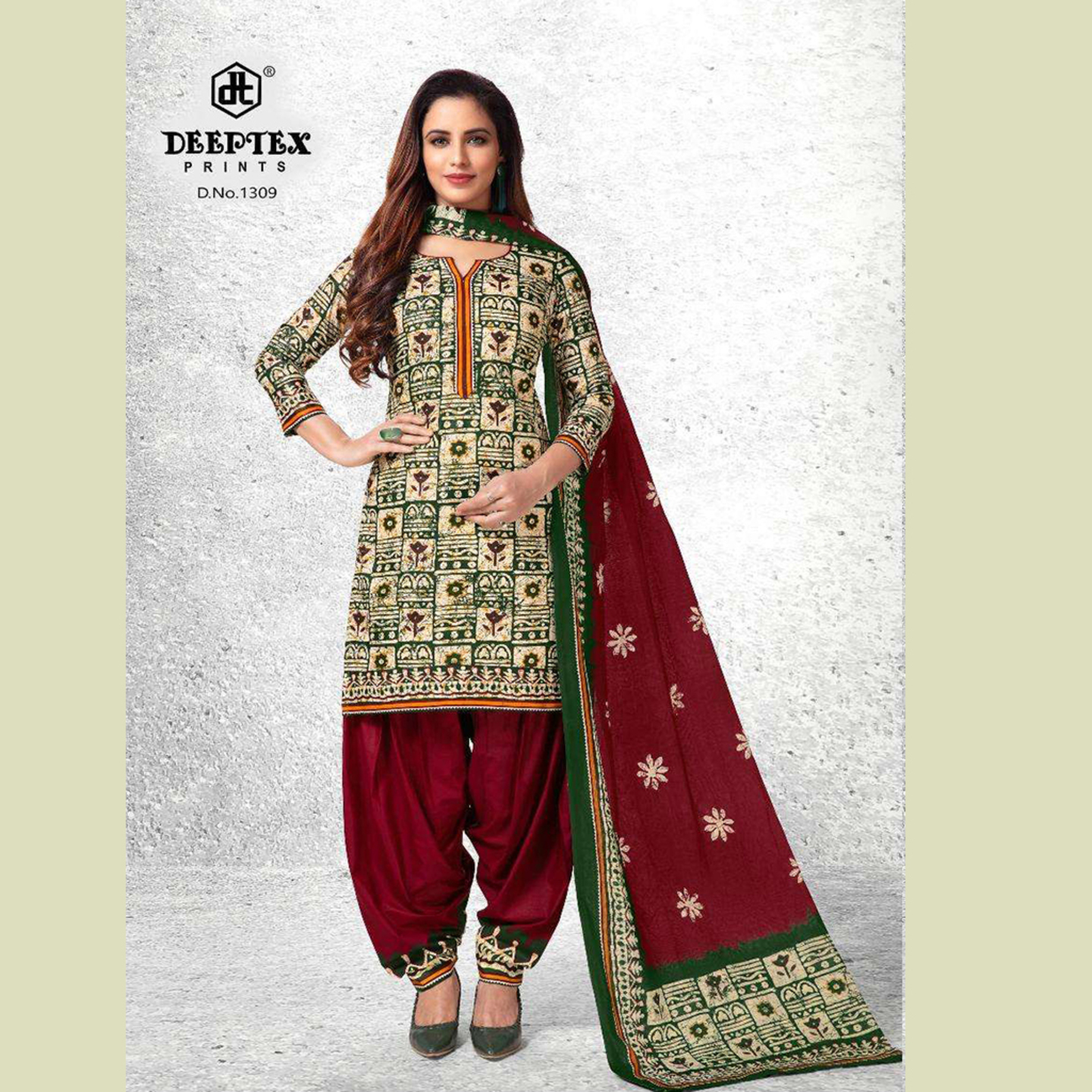 Deeptex Women Maroon Color Batik Print Unstitched Dress Material