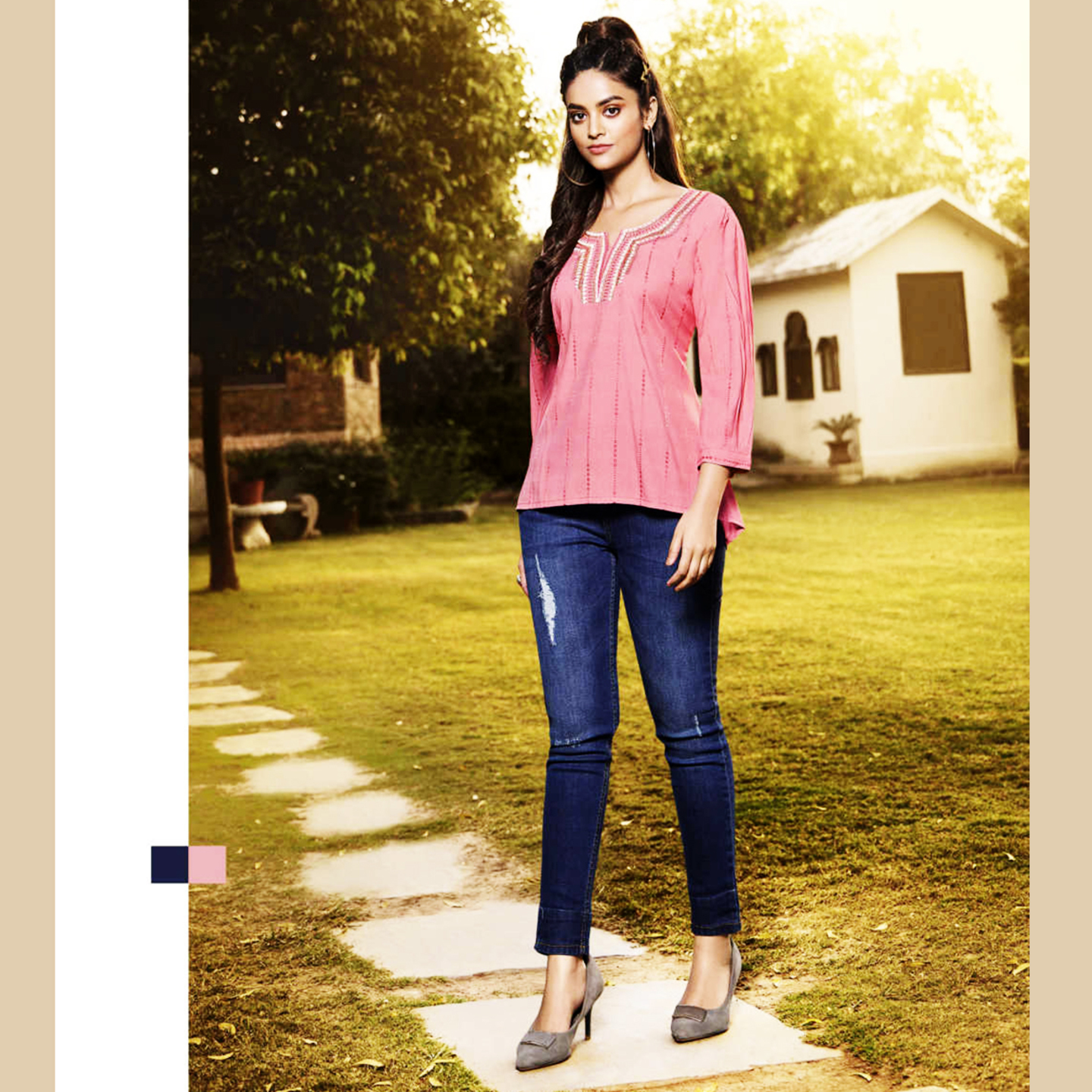 Women Light Pink Embroidered Short Top