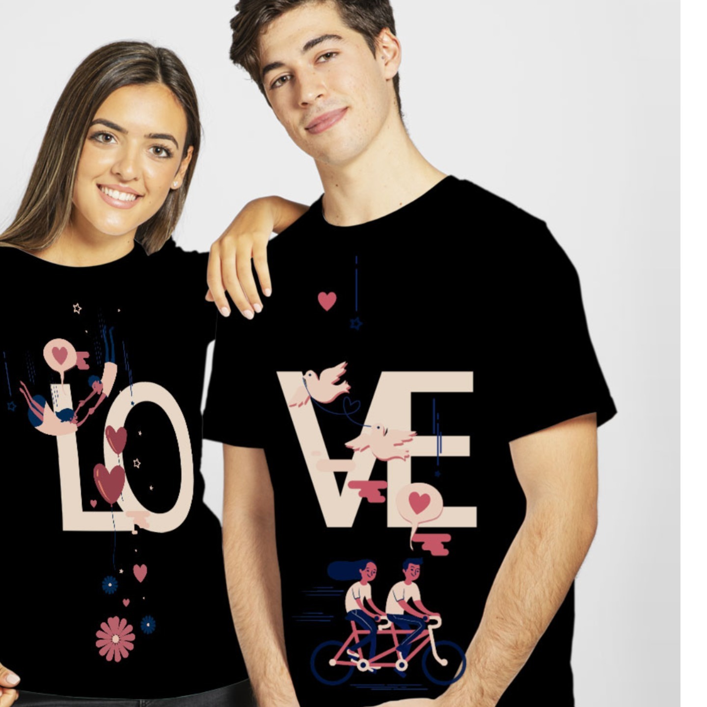 Talk By Fashion LOVE FUN Couple T shirt Black