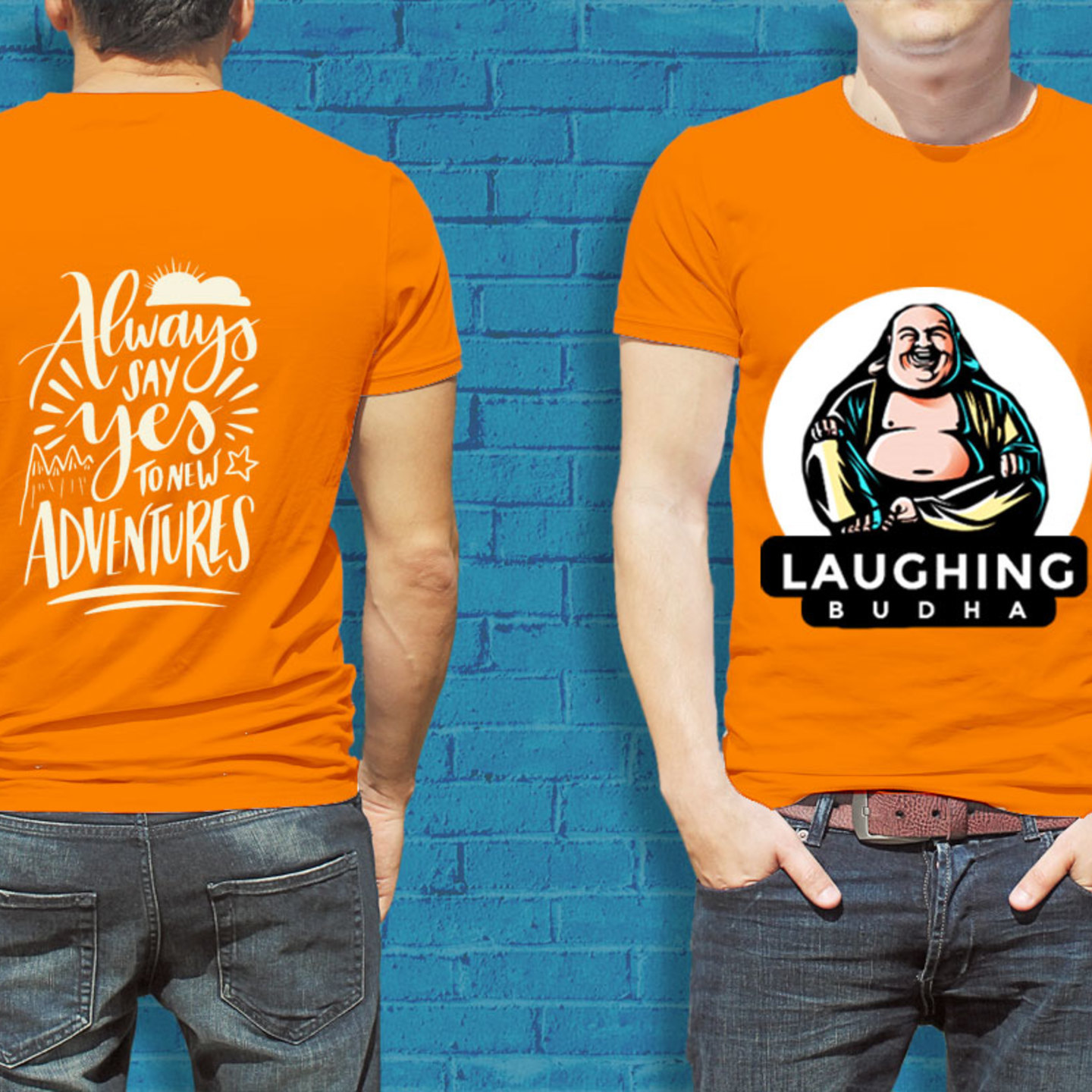 Talk By Fashion Laughing Buddha  designer T-shirt for Men Orange