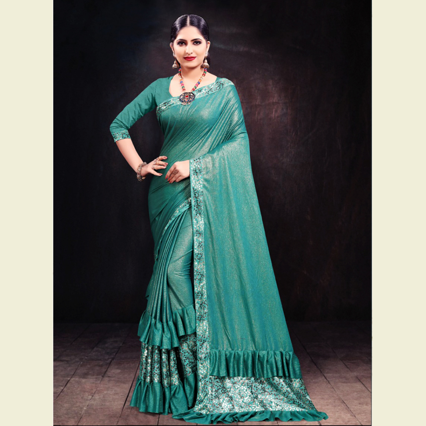 Talk By Fashion Women Heavy Shimmer Lycra Party Wear Saree Blue