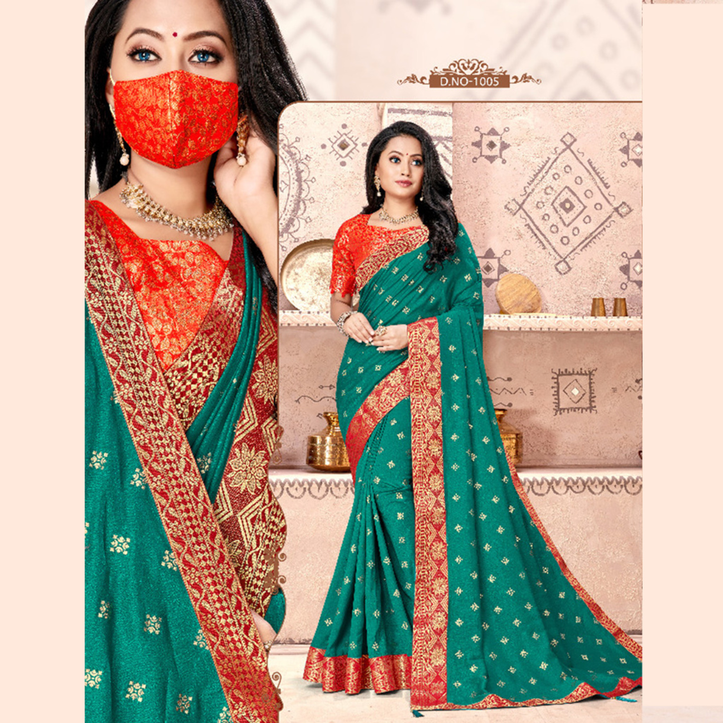 Talk By Fashion Women Silk Wedding Wear Saree Sky Blue with Mask