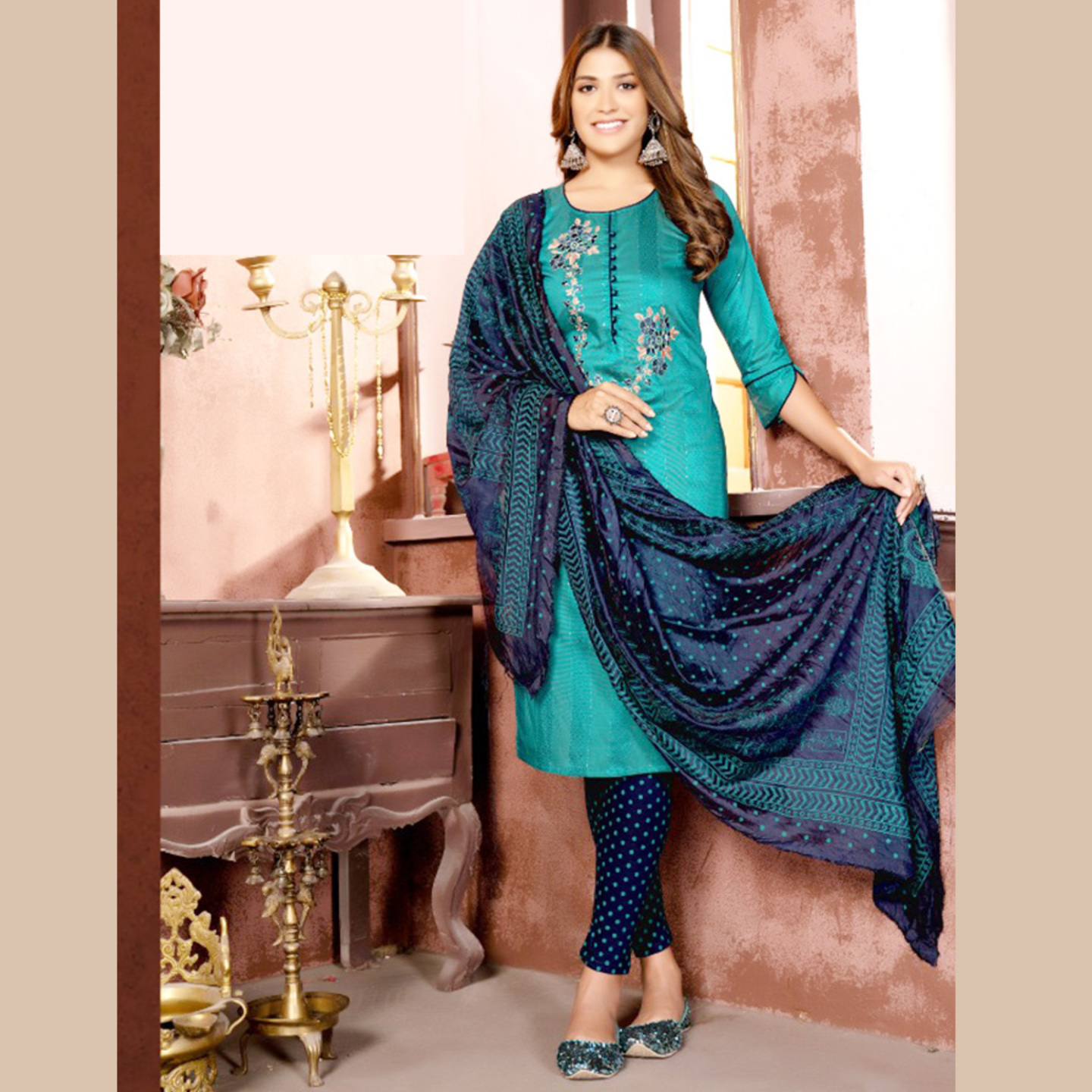 Talk By Fashion Women Chanderi Kurta Pants with Dupatta Set