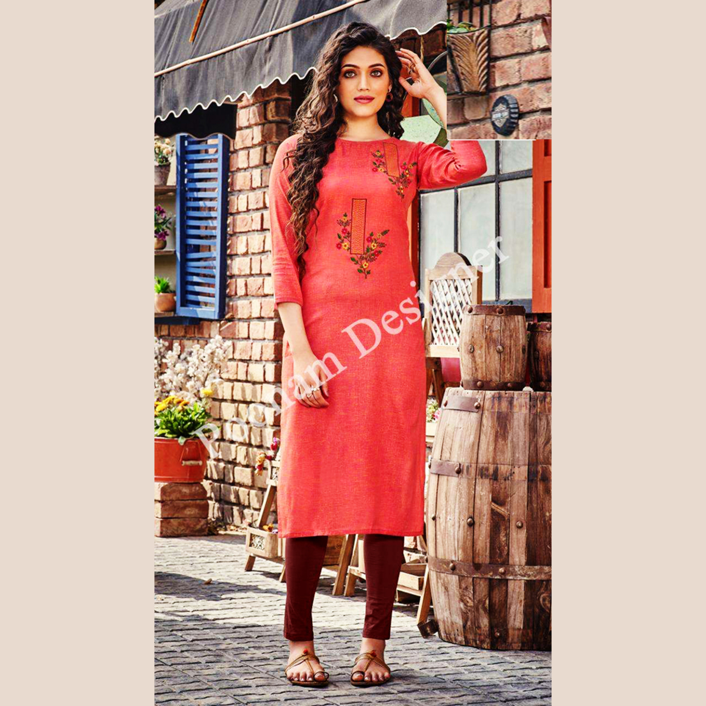 Talk By Fashion Women Carrot Red Soft Cotton Straight Kurti