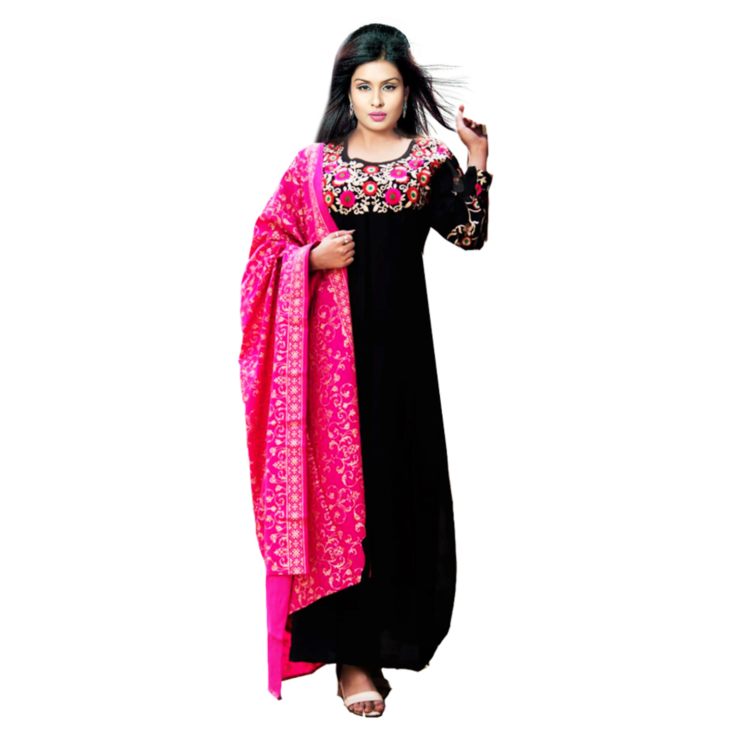 TBF Black Embroidered Long Kurta Duppatta Set