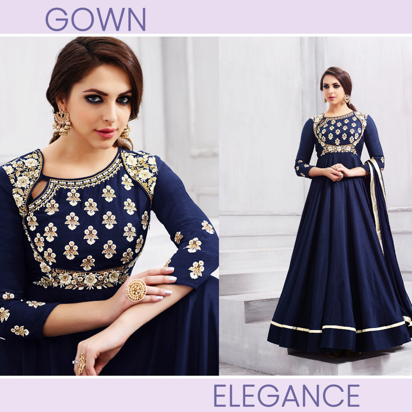 Talk By Fashion Women Heavy Gown with Bottom & Dupatta Blue