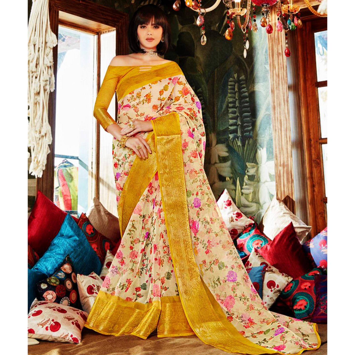 Talk By Fashion Women Pure Organza CollamSilk Saree Yellow