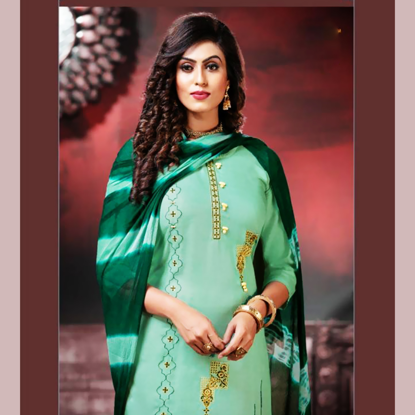 Talk By Fashion Women Heavy Rayon Kurti with Palazzo Dupatta Set Sea Green