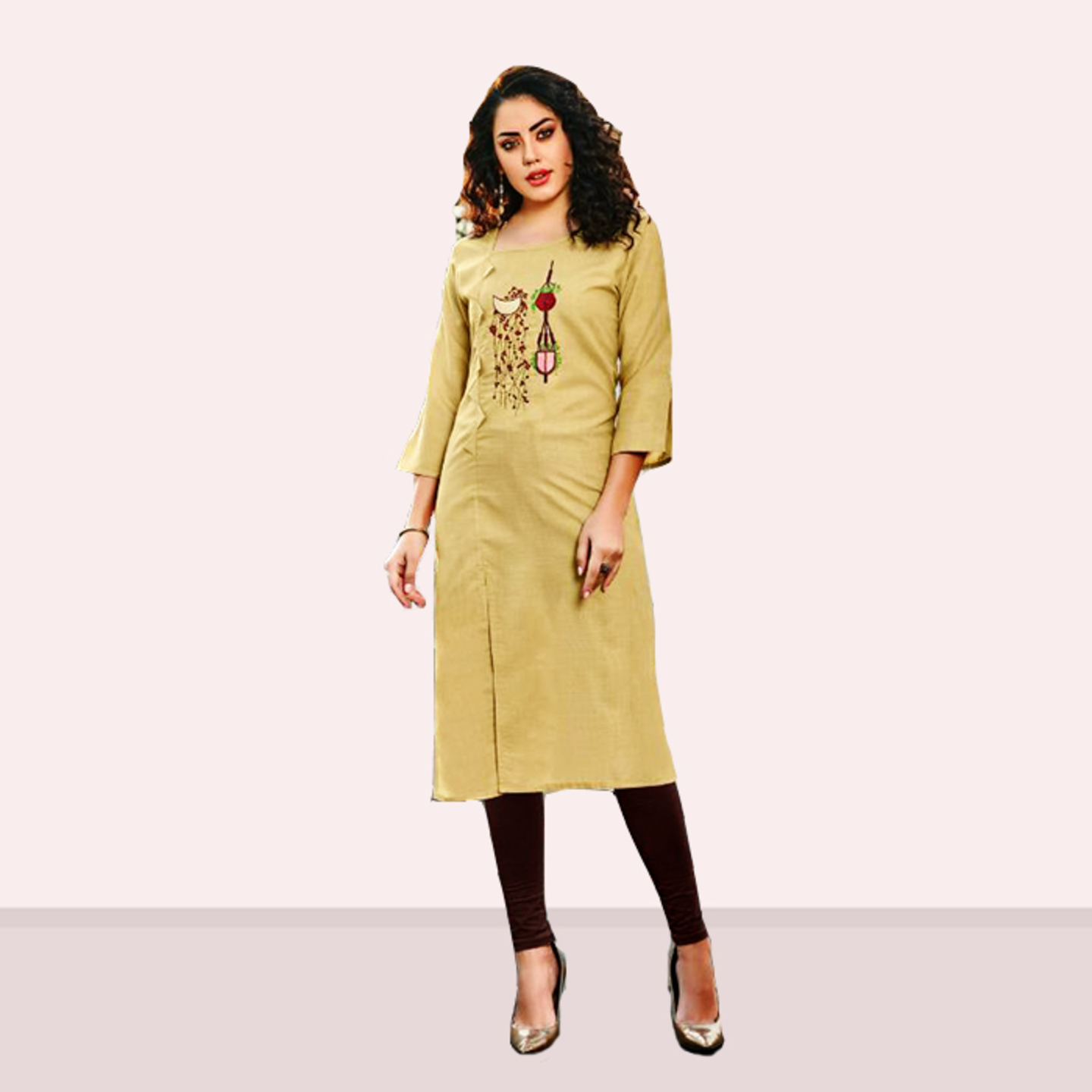 Talk By Fashion Women Cotton Slub Embroidered Kurti Skinny Color