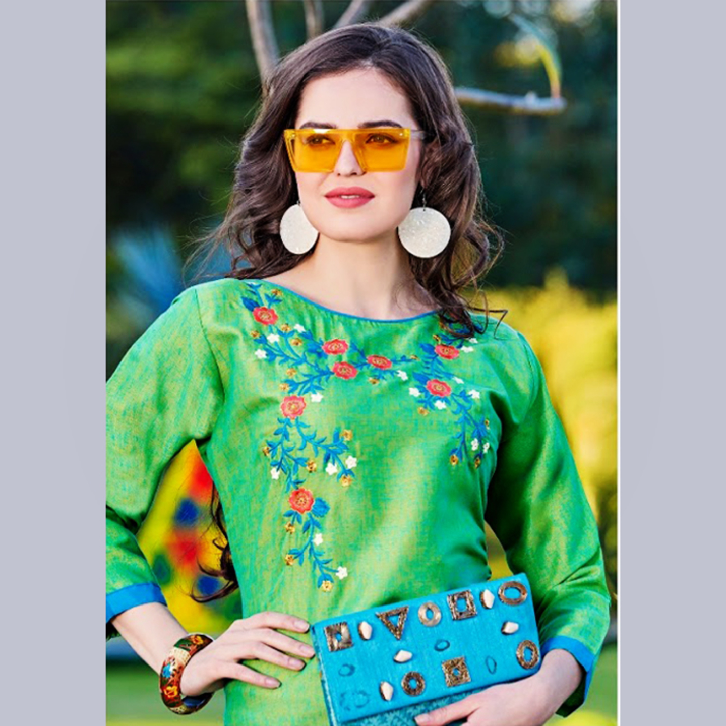 Talk By Fashion Women Cotton Embroidered Kurti Green