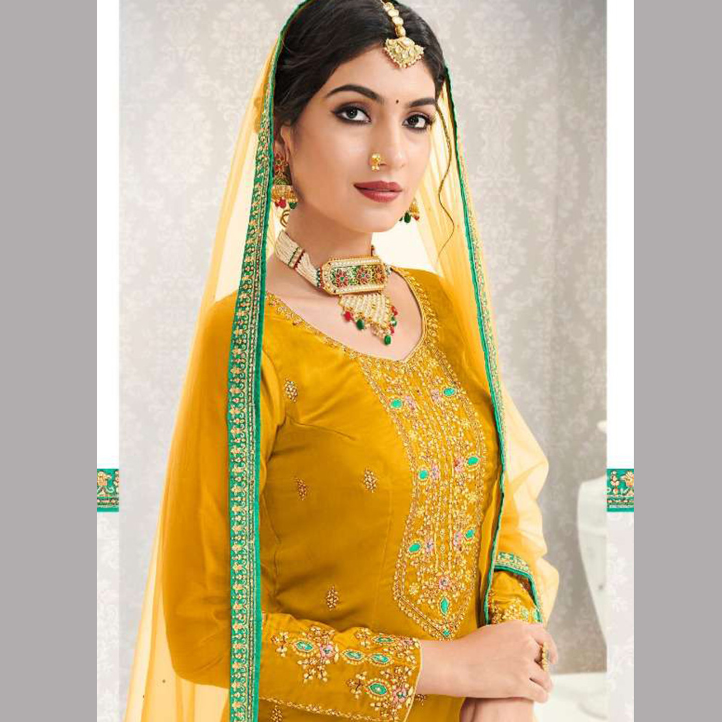 Talk By Fashion Women Yellow Embroidered Kurta with Palazzo & Dupatta