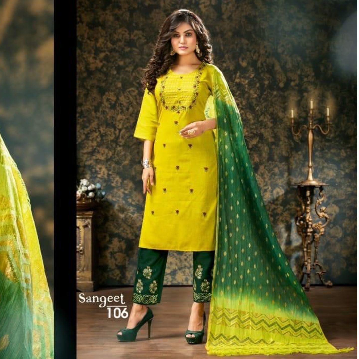 Talk By Fashion Women Lemon Yellow Embroidered Cotton Kurta with Pants & Dupatta