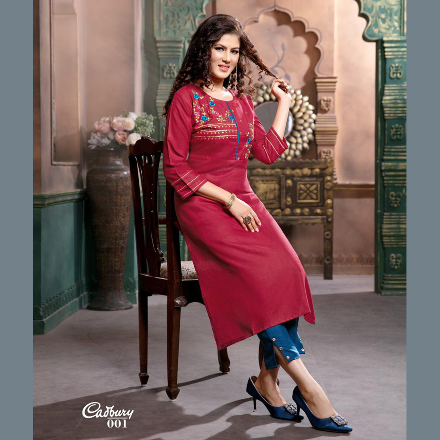 Women Embroidered Solid A-line Kurta with Pants