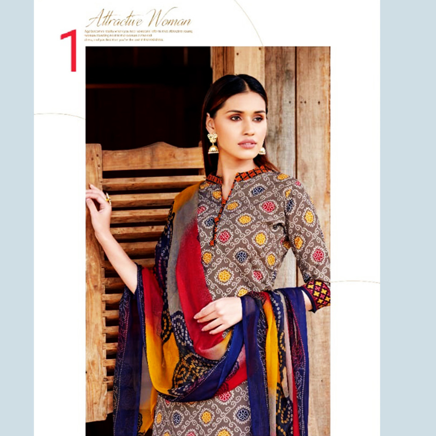 Talk By Fashion Gray & Multicolored Cotton Blend Unstitched Dress Material