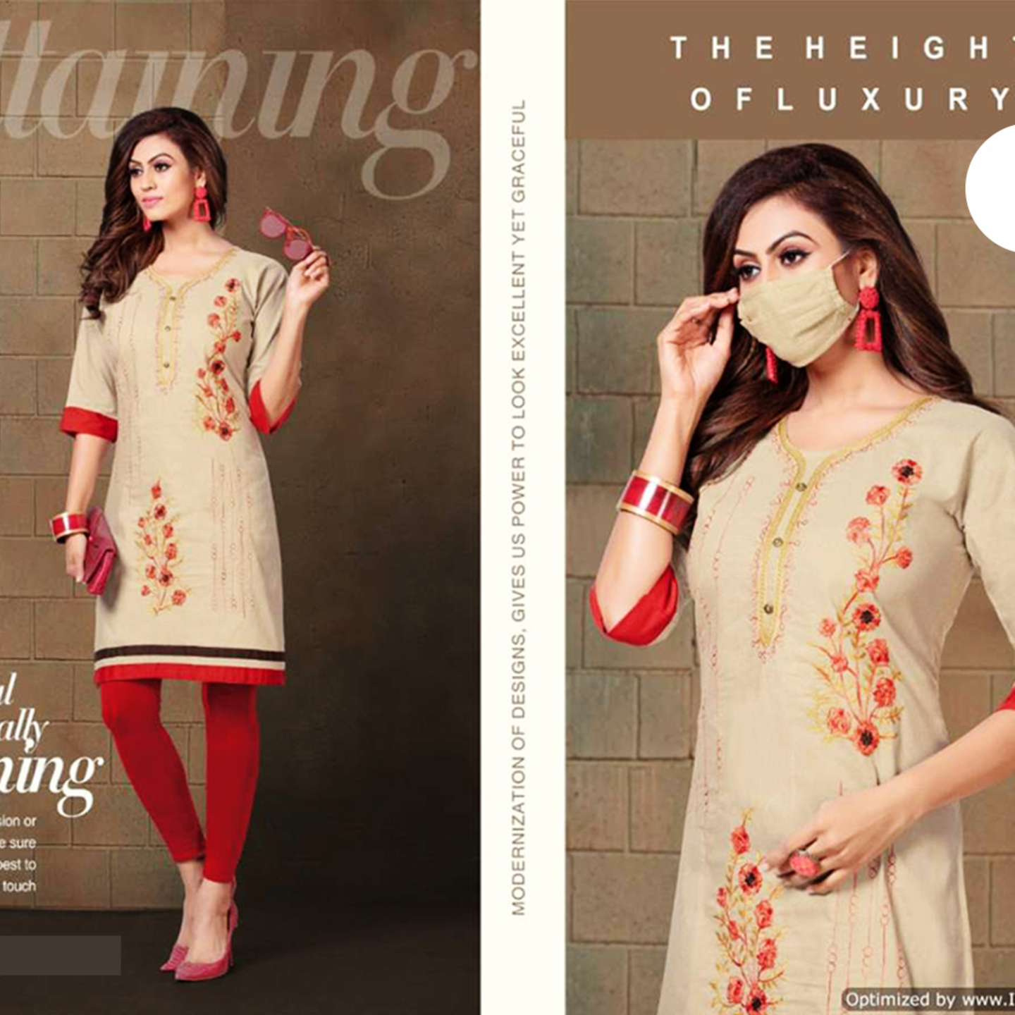Talk By Fashion Women Cotton Embroidery Kurti with Mask