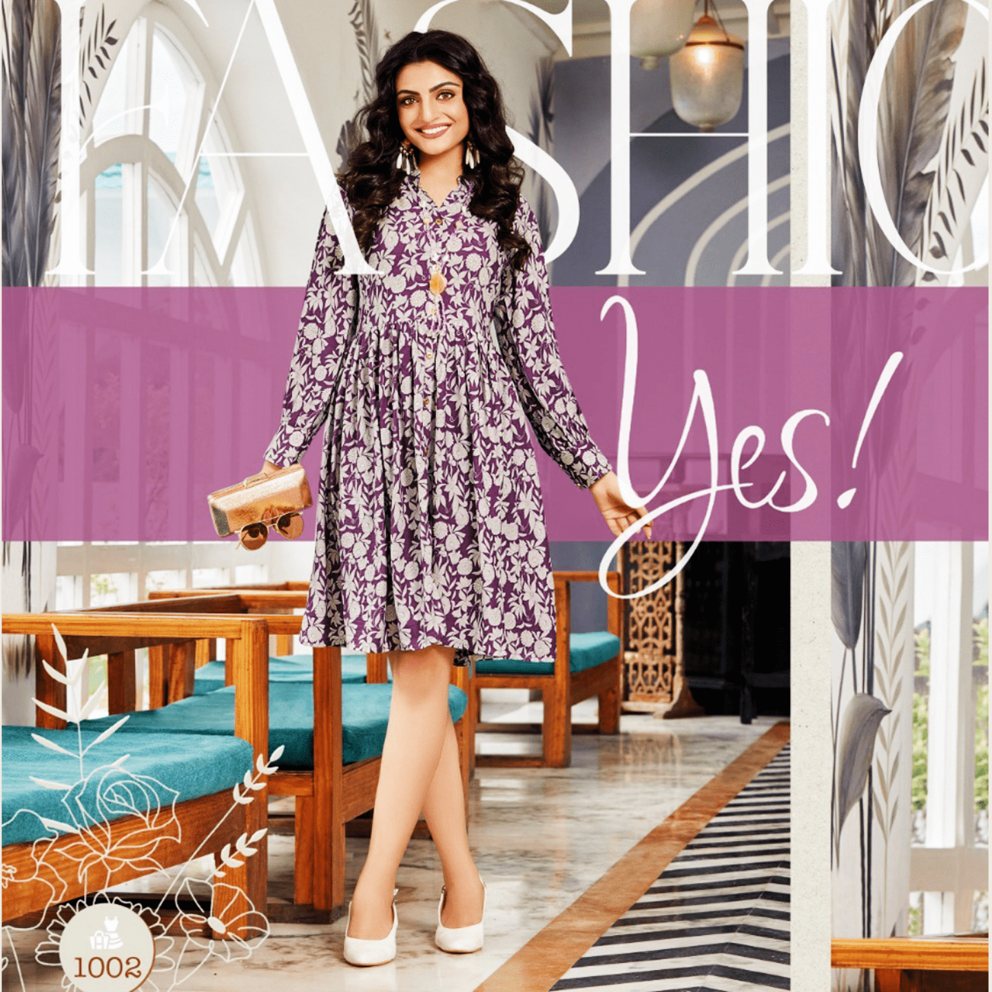 Liva Fashion Women Floral Print Fancy Tunic Dress Light Yellow