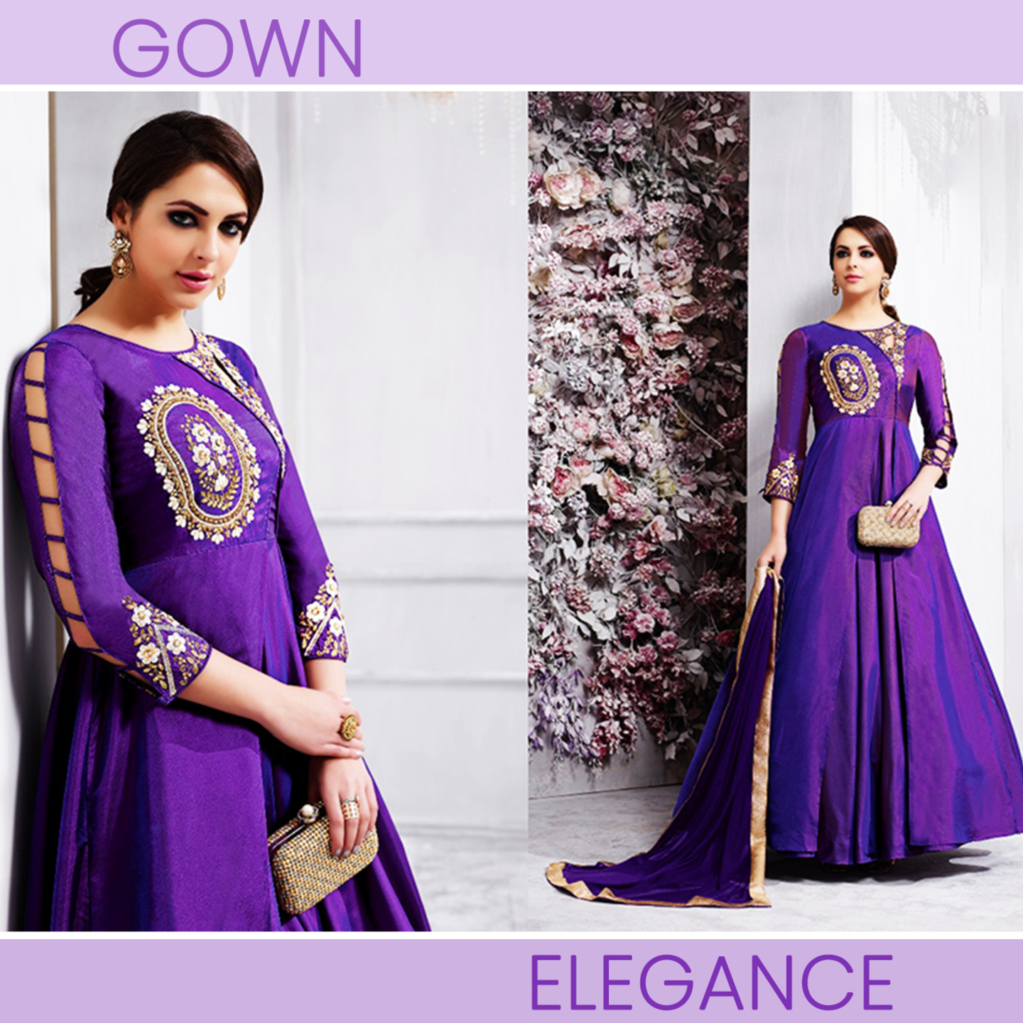 Talk By Fashion Women Heavy Gown with Bottom & Dupatta Purple