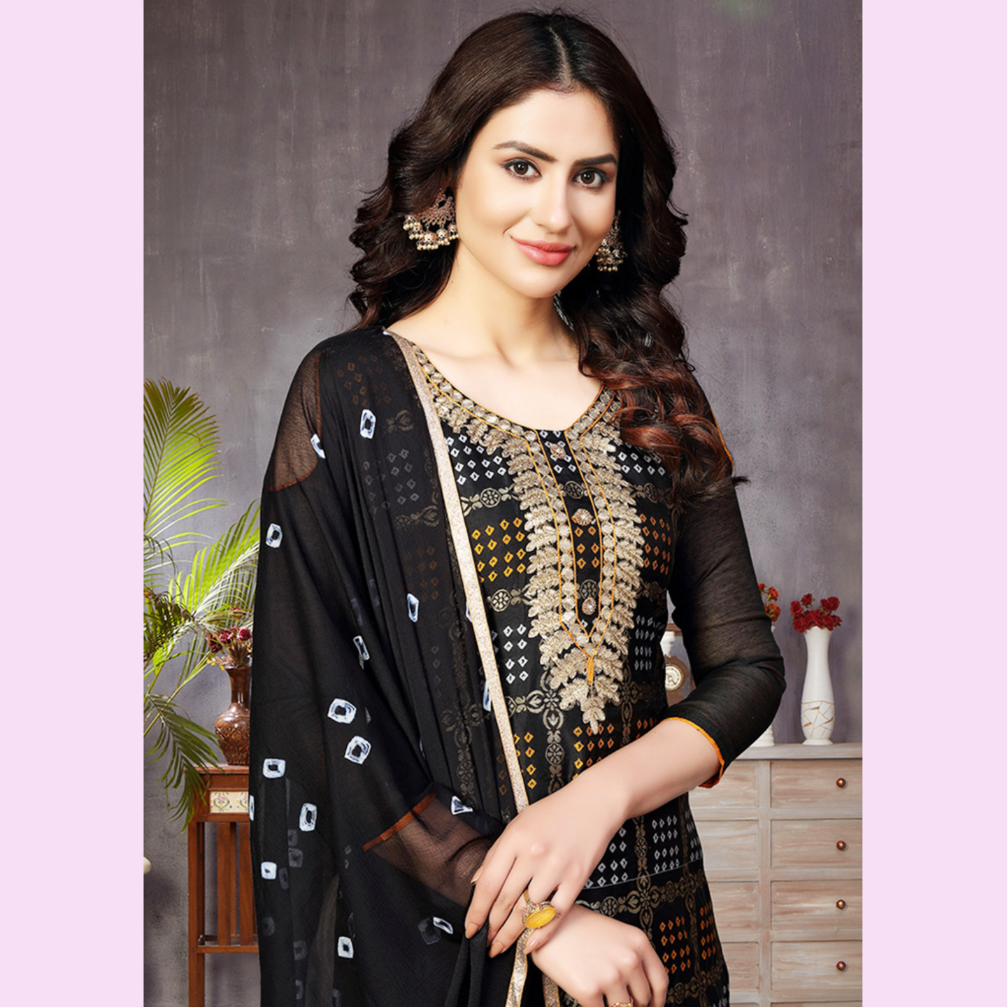Talk By Fashion Women Black Banarasi Jacquard Silk Unstitched Dress Material