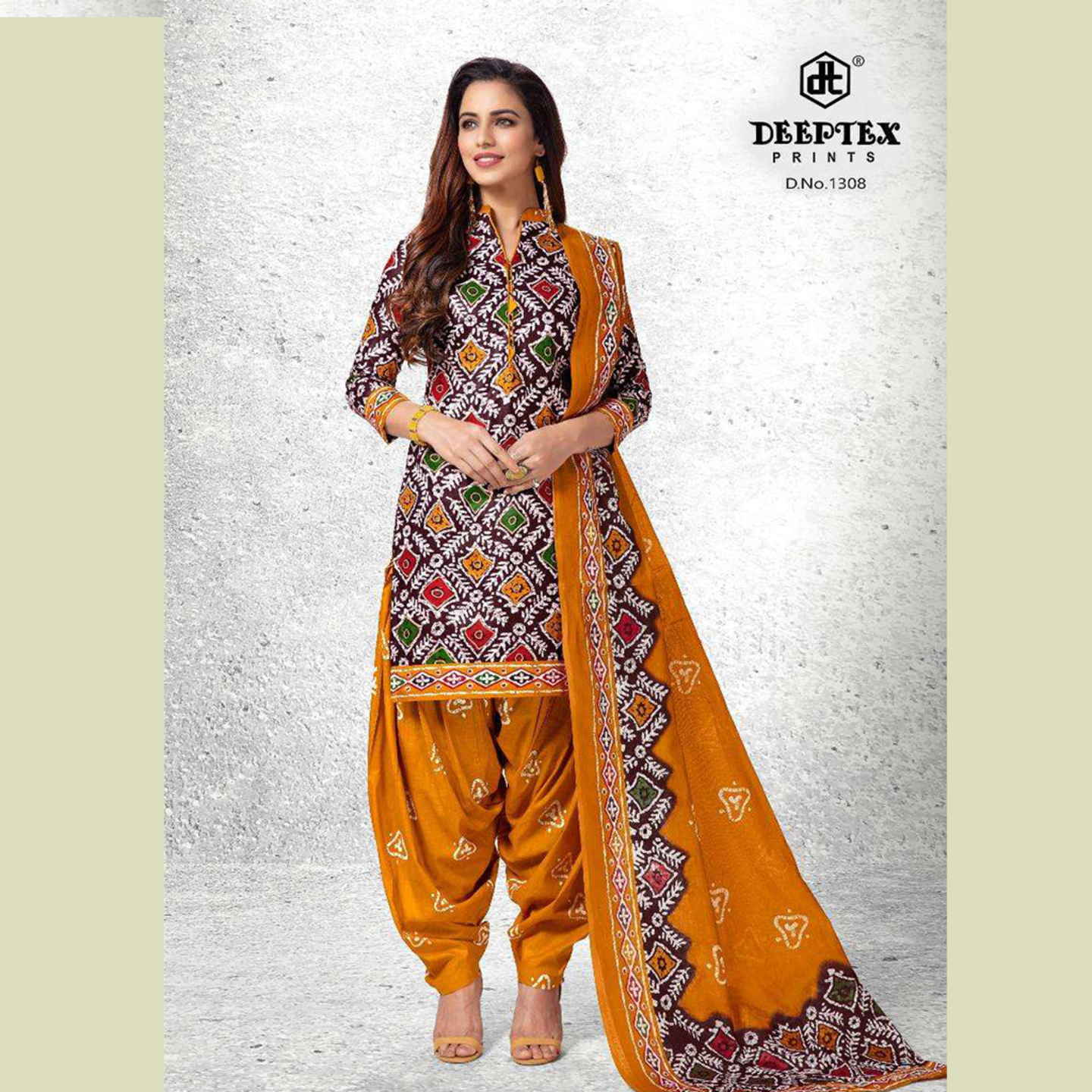 Deeptex Women Mustered Yellow Color Batik Print Unstitched Dress Material