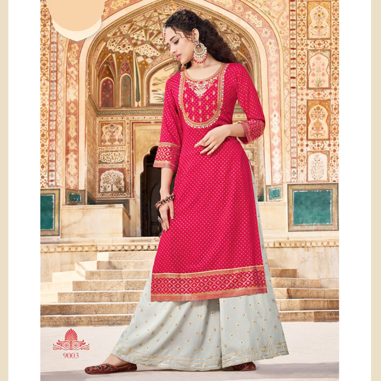 Talk By Fashion Kajal Style Women Pink Embroidered Kurta Palazzo Set