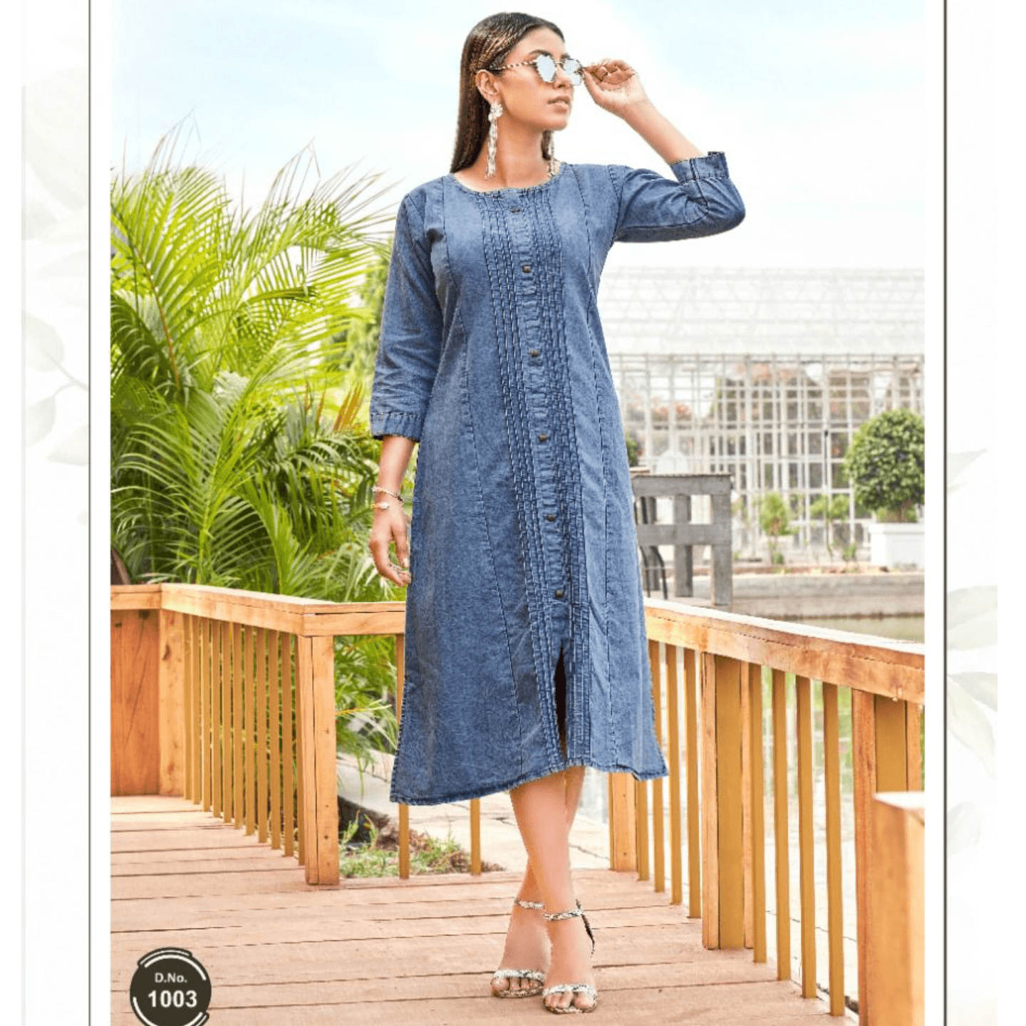 TALK BY FASHION Women Cotton Denim Blue Midi Dress