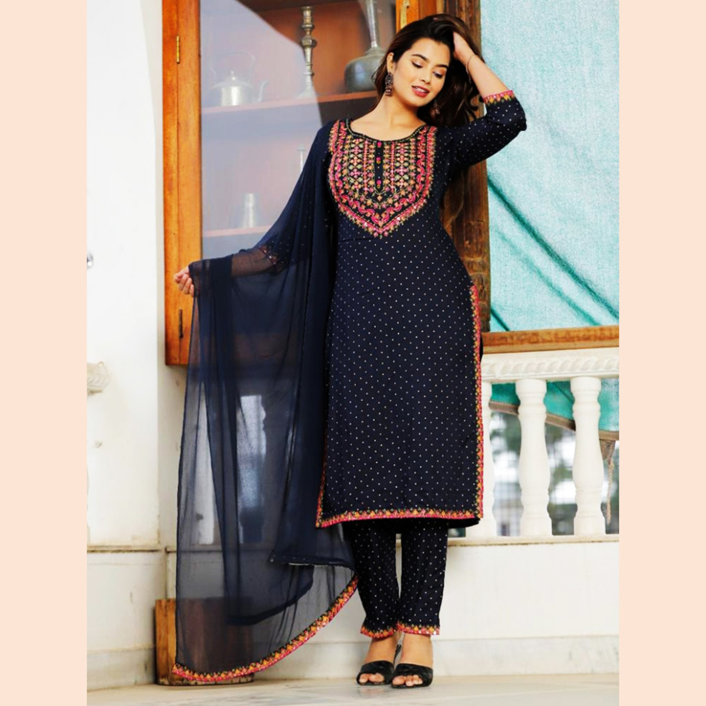 Talk By Fashion Women Cotton Embroidered Kurta with Pants & Dupatta
