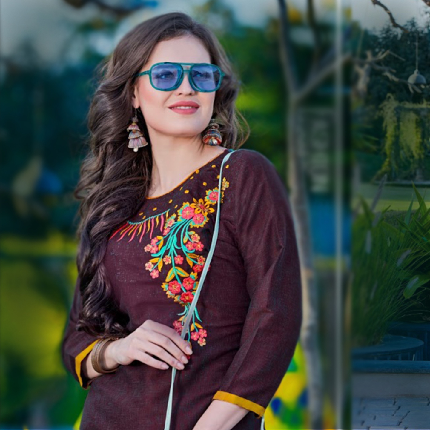 Talk By Fashion Women Cotton Embroidered Kurti Dark Magenta