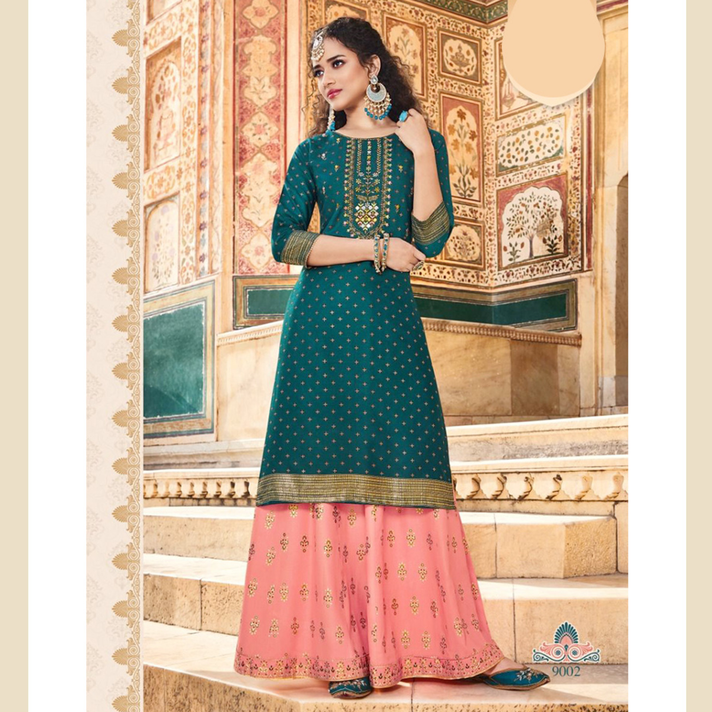 Talk By Fashion Kajal Style Women Blue Embroidered Kurta Palazzo Set