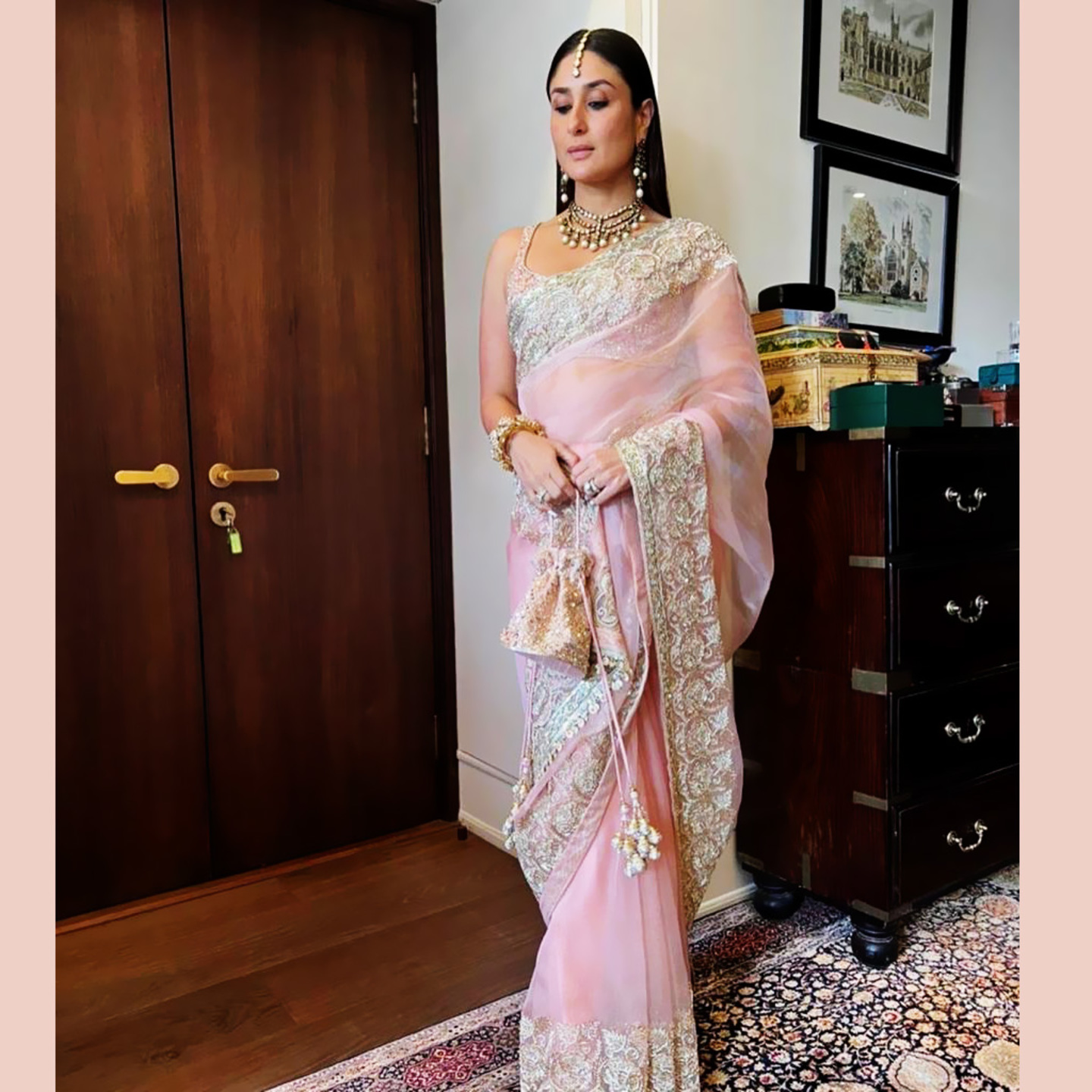 Talk By Fashion Women Light Pink Kareena Kapoor Ralia Wedding Organza Silk Saree