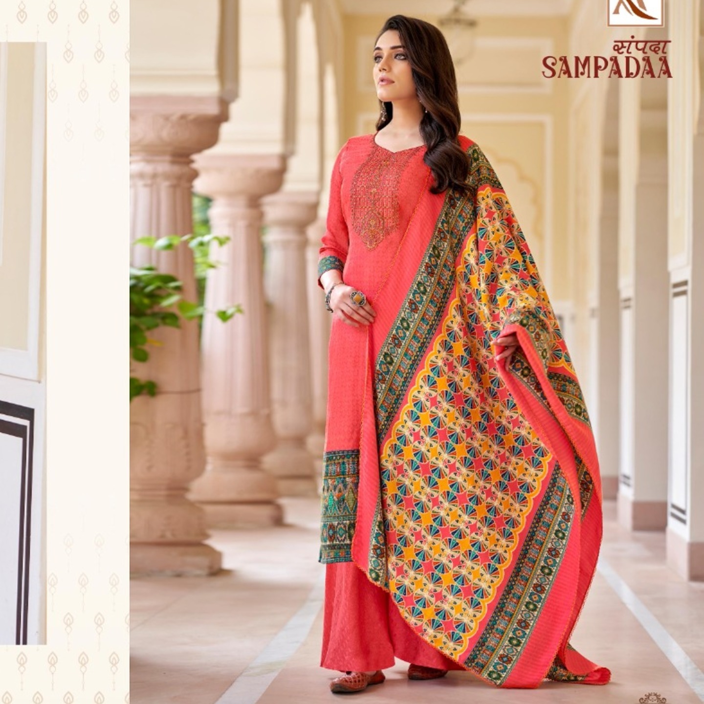 Alok Sampadaa Women Carrot Color Pure Jam Silk Embroidered Kessi Dress Material