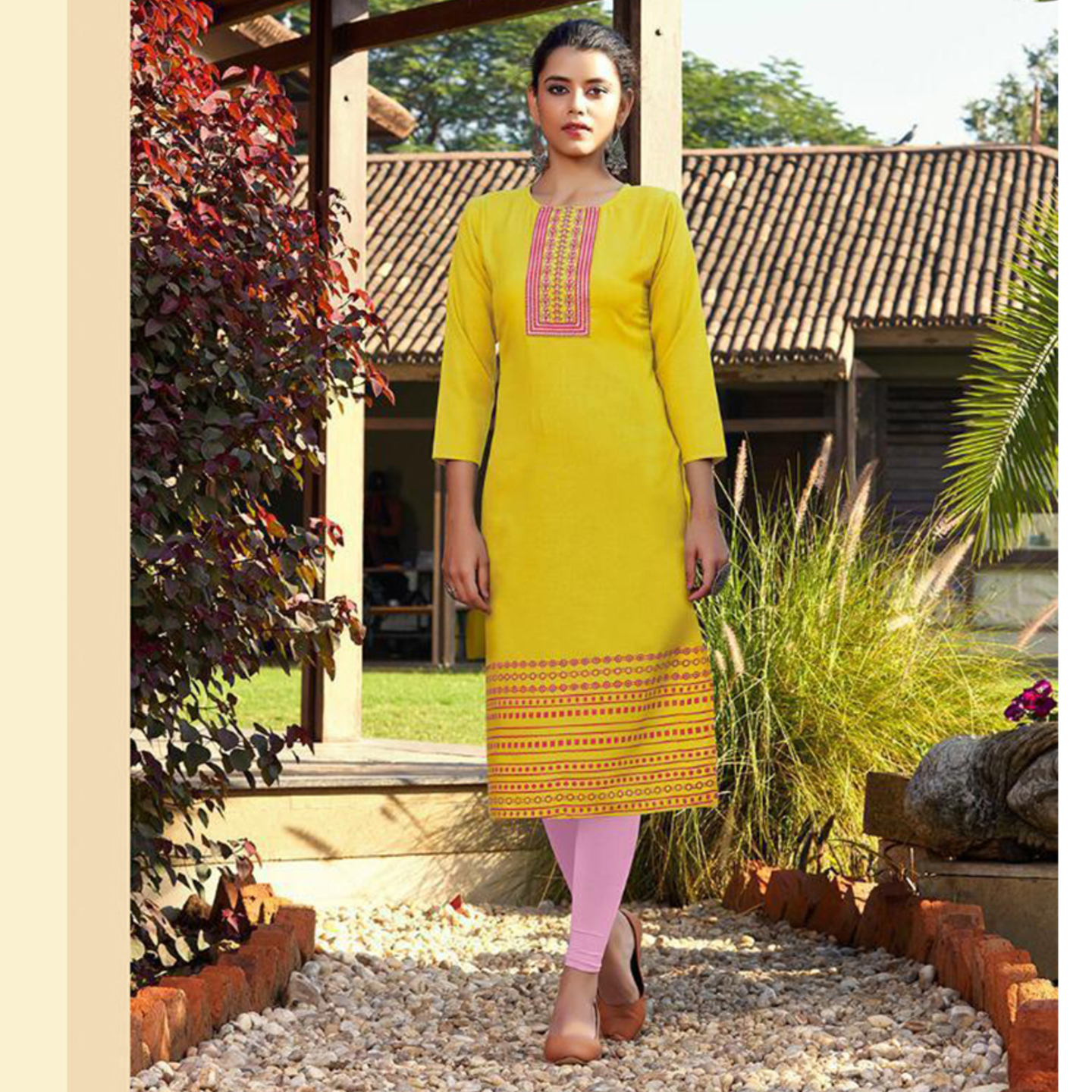 Talk By Fashion Embroidered Straight Kurti with Mask