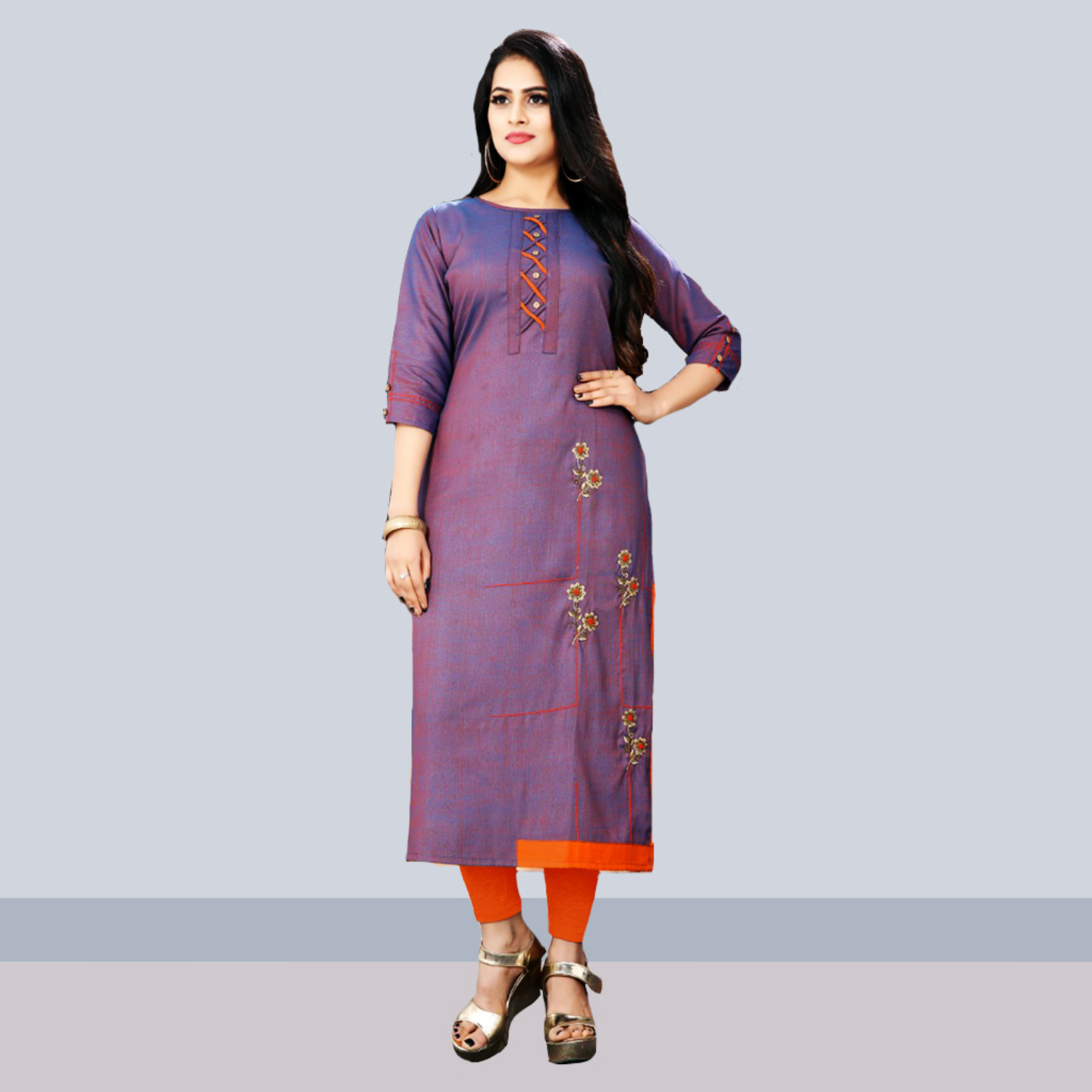 Talk By Fashion Women Heavy Soft Cotton Embroidered Kurti Purple