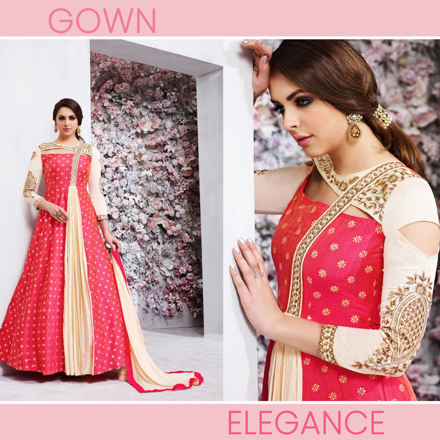 Talk By Fashion Women Heavy Gown with Bottom & Dupatta Set Red