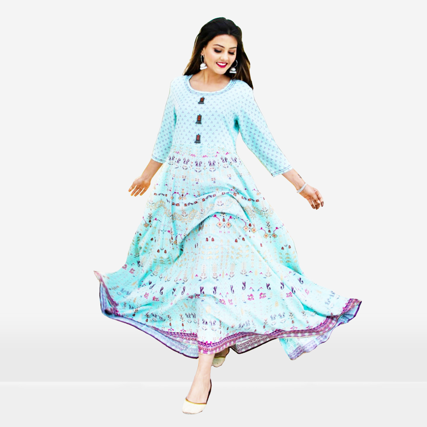 Talk By Fashion Women Flared Gown Dress Light Blue