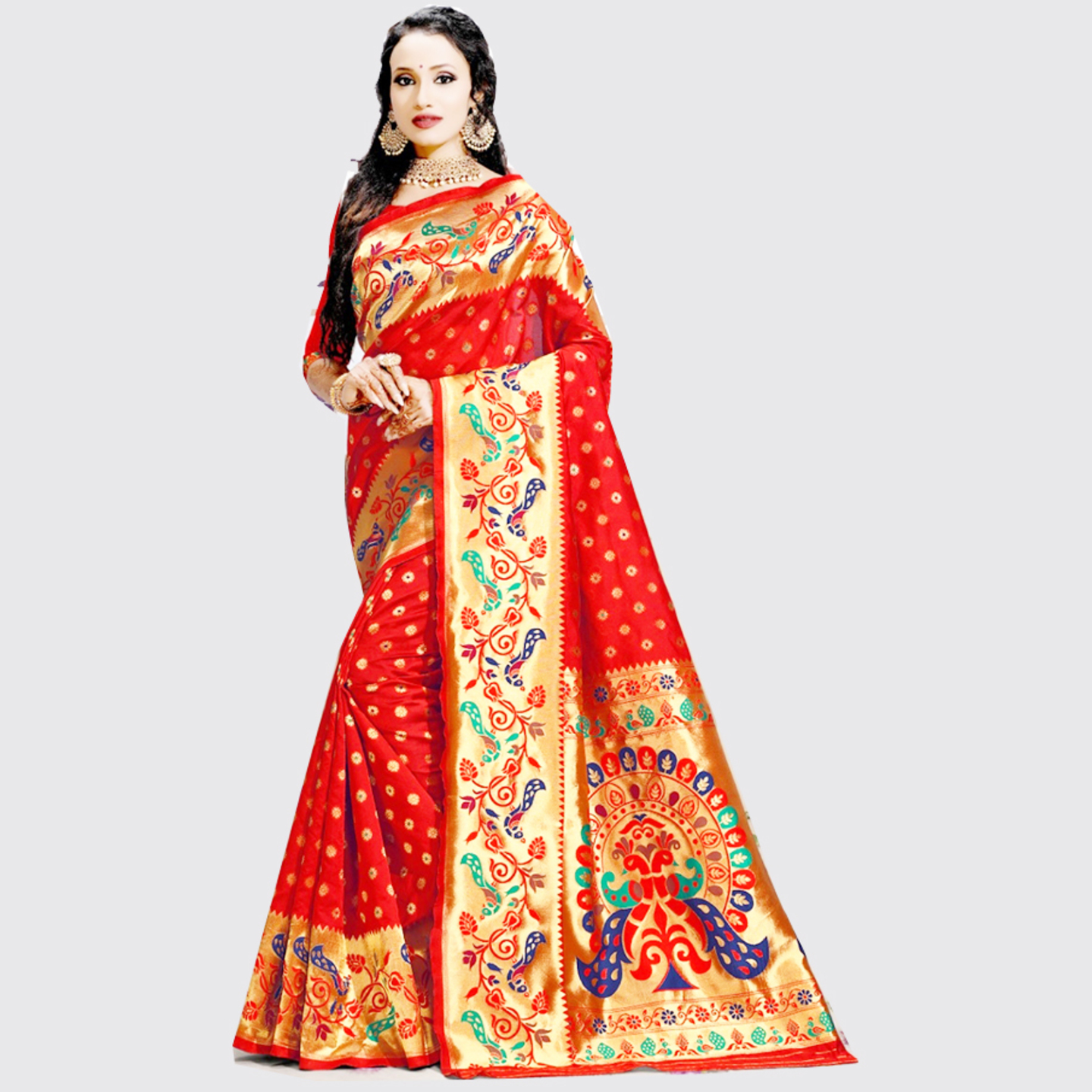 Talk By Fashion Women Cotton Silk Banarasi Saree Red