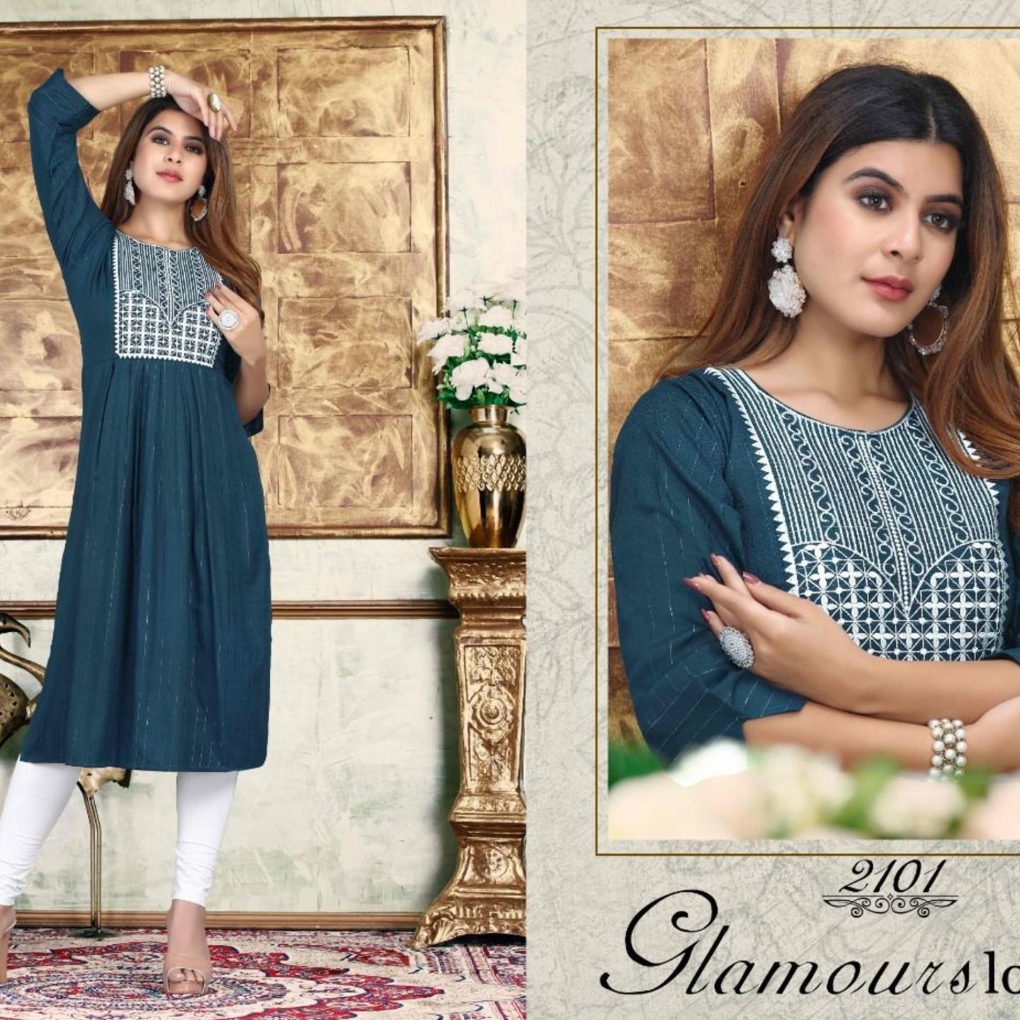 Talk By Fashion Women Cotton Lurex Pastel Blue Straight Kurta