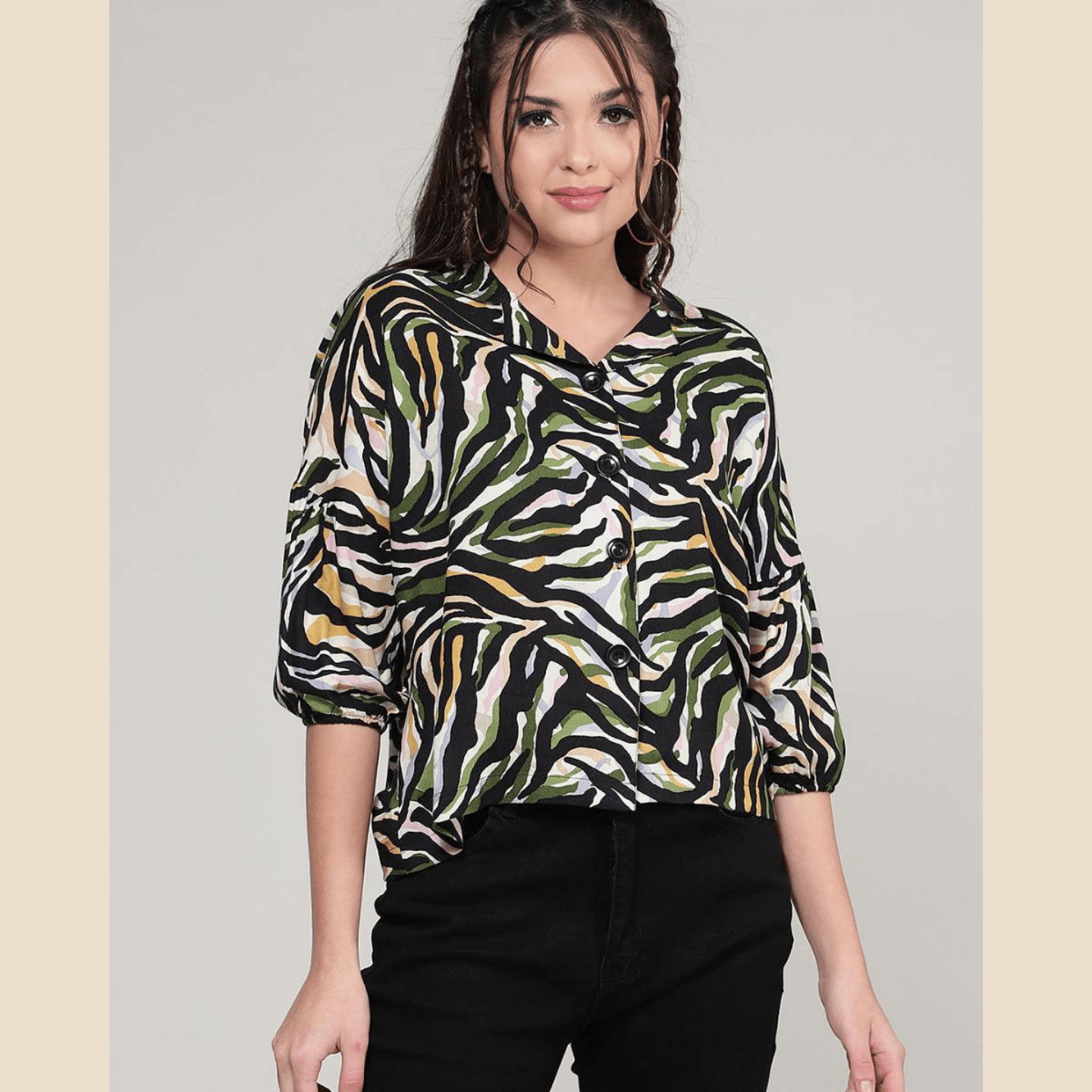 TALK BY Fashion Women Tiger Printed Crop Shirt Multicolor Black