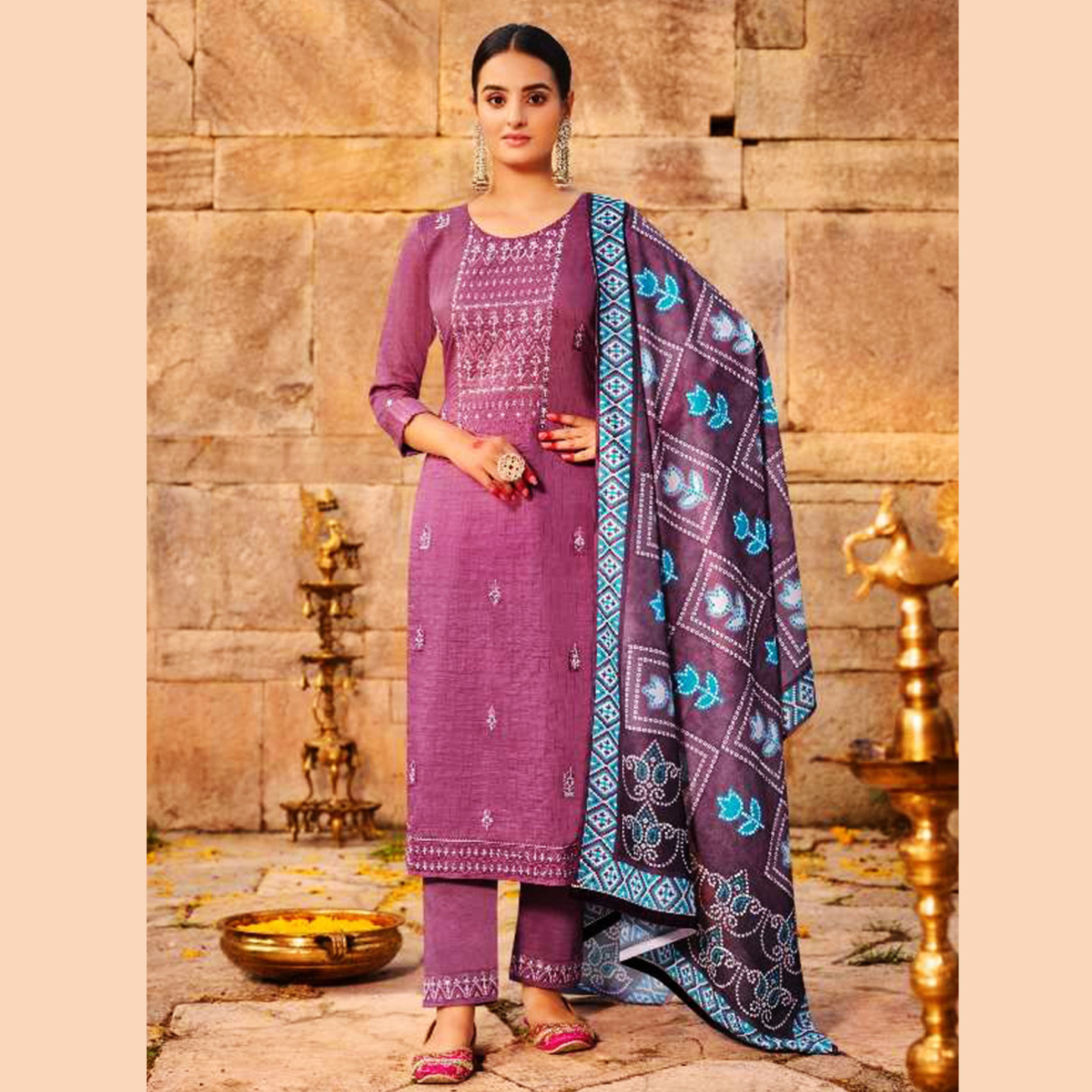 Talk By Fashion Women Light Purple Silk Linen Kurta Pants with Dupatta Set