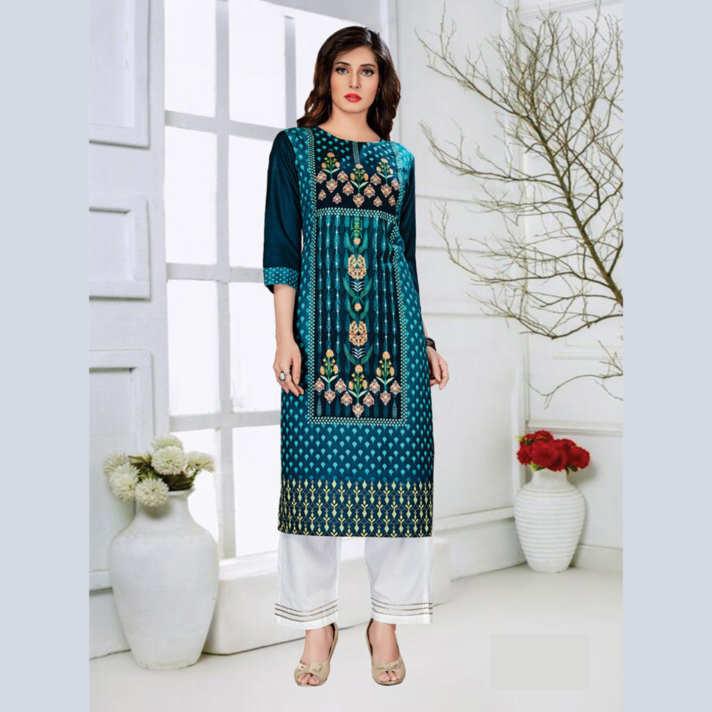 Talk By Fashion Women Cotton Rayon Heavy Digital Printed Kurti with Palazzo Set