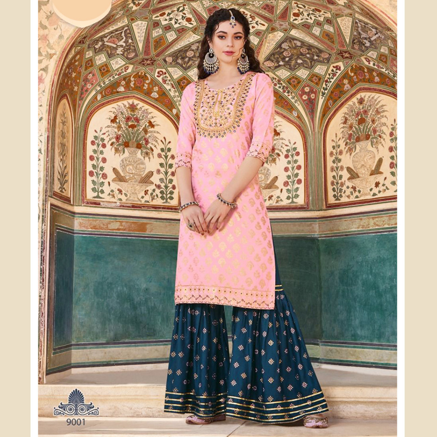 Talk By Fashion Kajal Style Women Light Pink Embroidered Kurta Sharara Set
