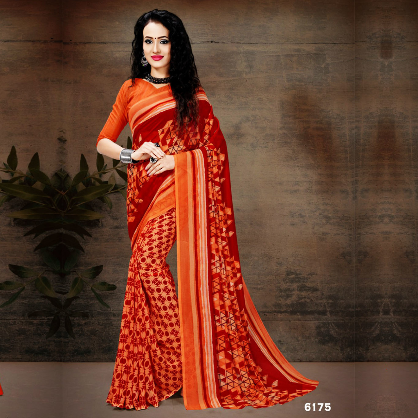 Talk By Fashion Women Ranial Georgette Printed Saree Orange