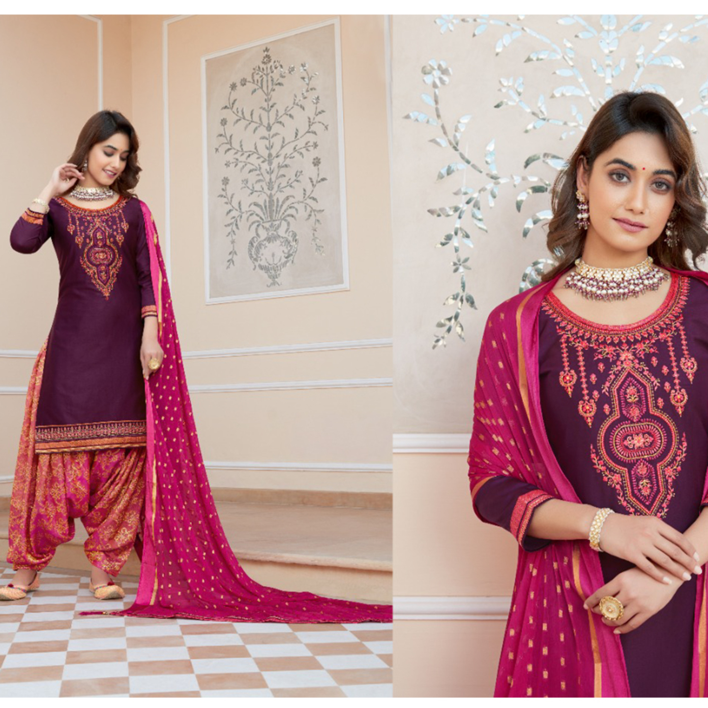 Talk By Fashion Women Party Wear Embroidered Patiyala Dress Material