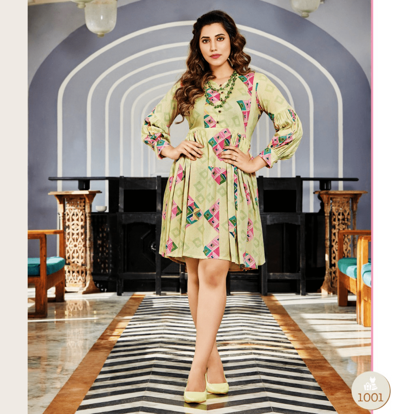 Liva Fashion Women Floral Print Fancy Tunic Dress Light Multicolor