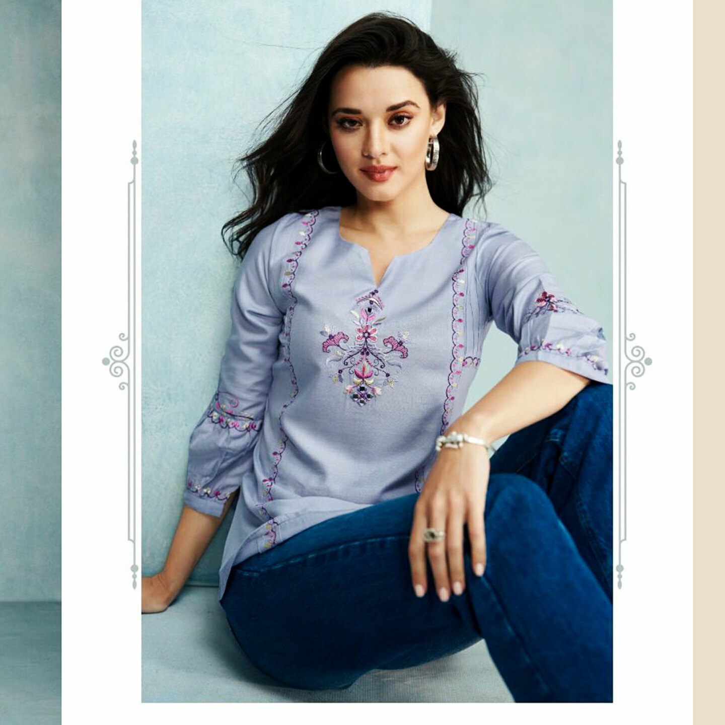 TALK BY Fashion Women Embroidered Stylish Top Light Grape Blue