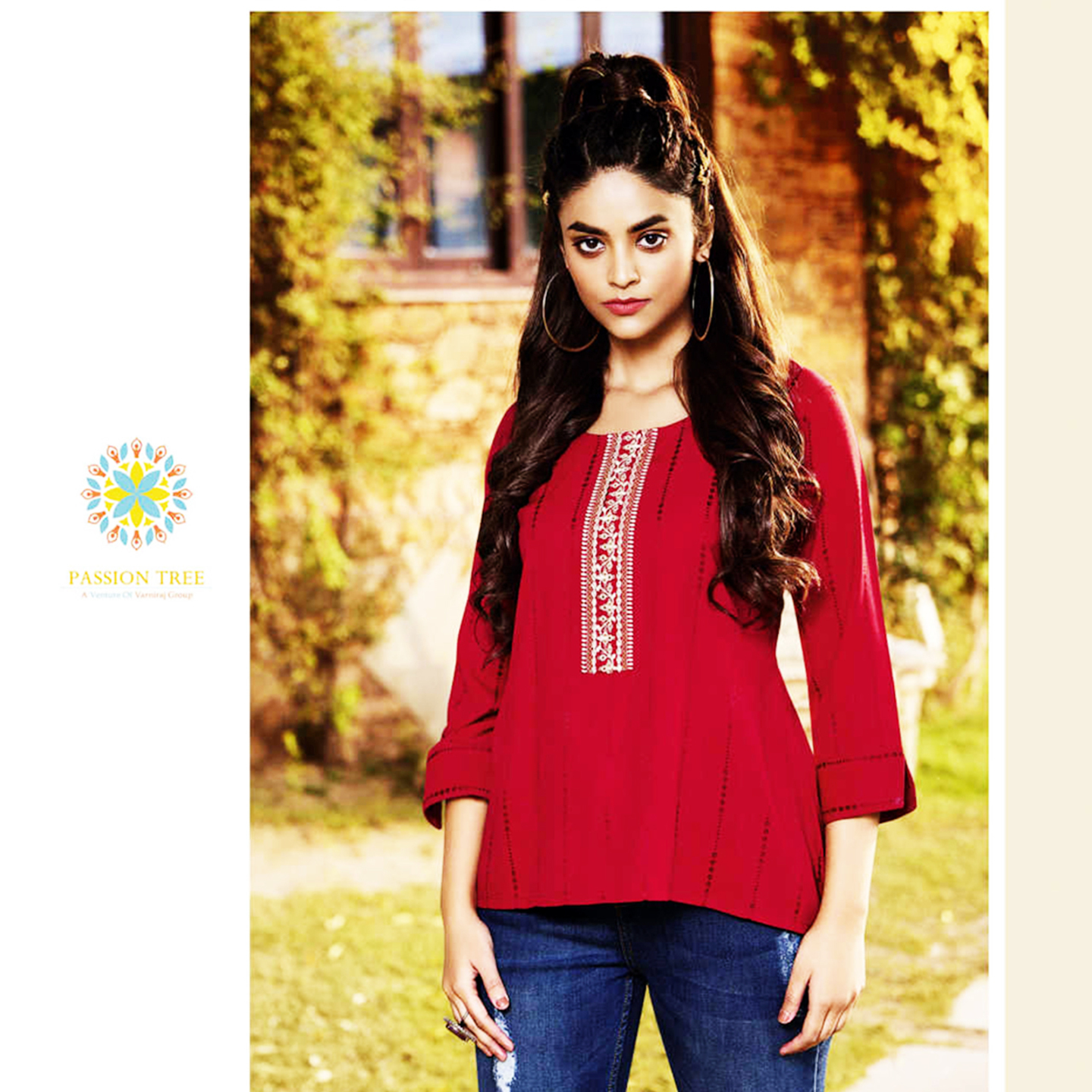 Women Cherry Maroon Color Embroidered Short Top