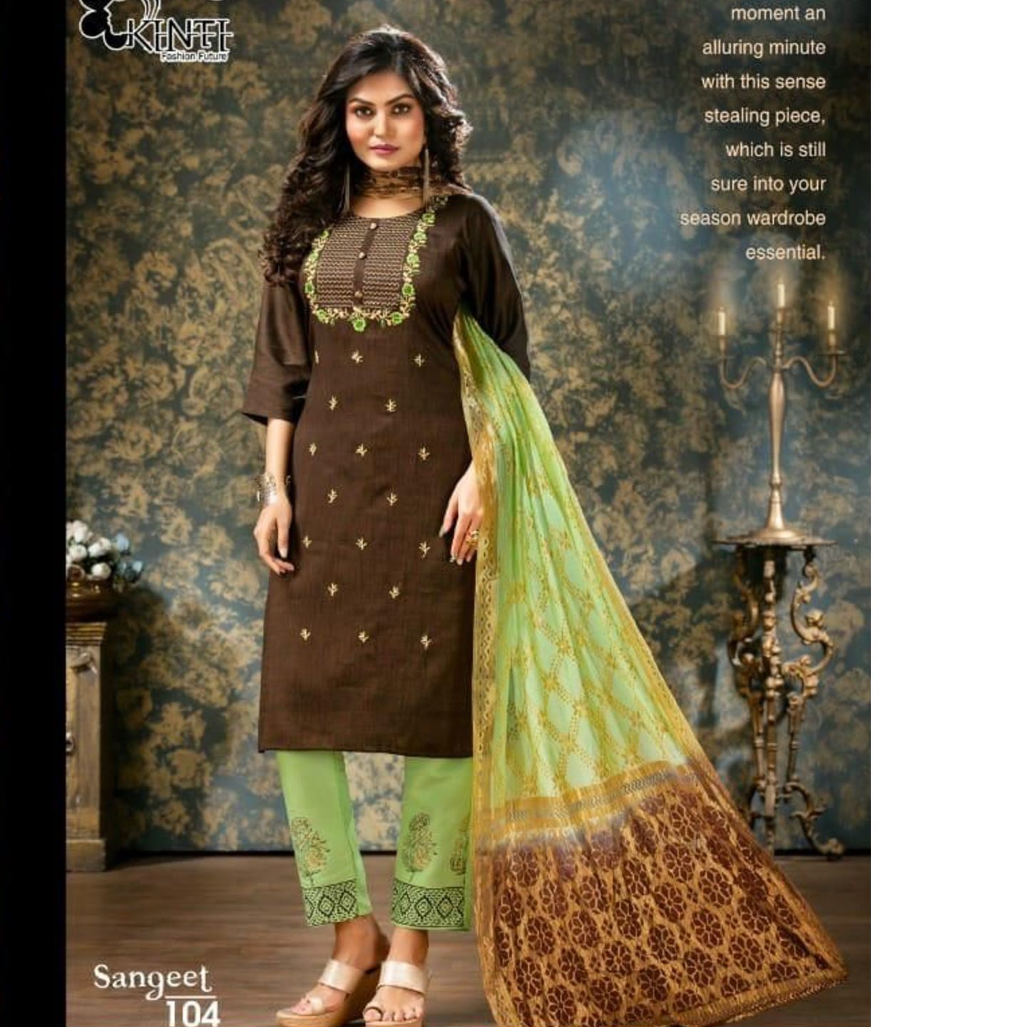 Talk By Fashion Women Dark Coco Color Embroidered Cotton Kurta with Pants & Dupatta