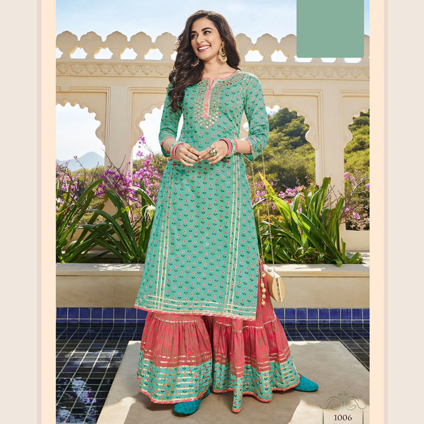 Liva Fashion Women Pure Cotton Sangneri Print Style Kurta and Sharara Set