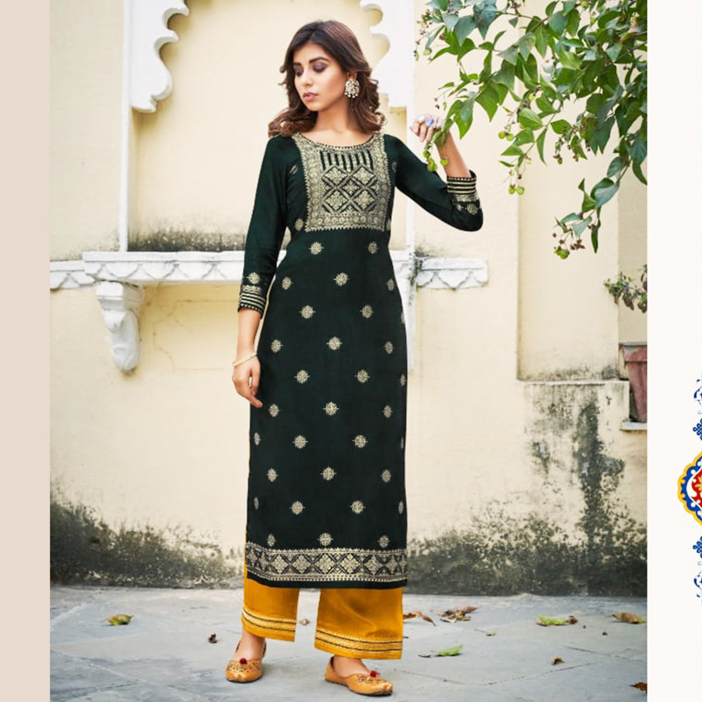 Talk By Fashion Women Banarasi Jaquard Kurta and Palazzo Set