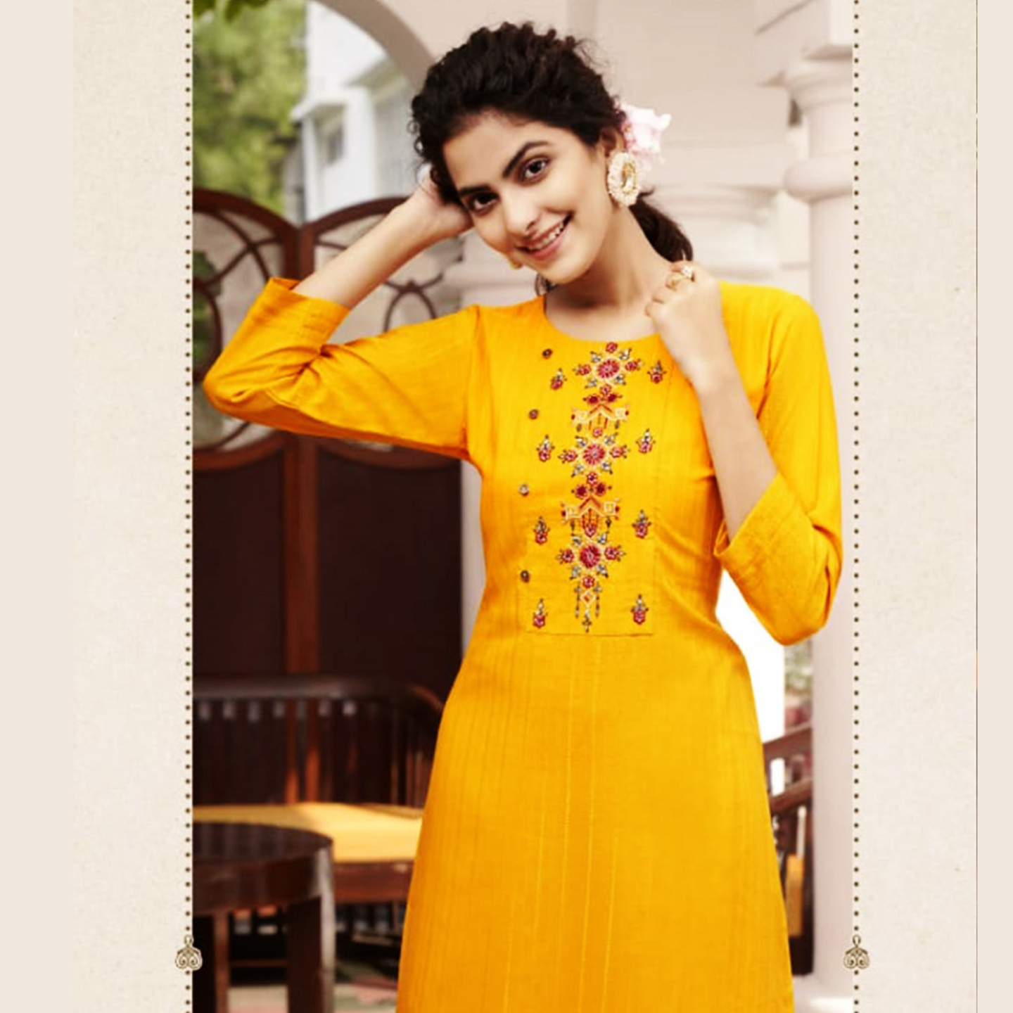 Talk By Fashion Women Embroidered Yellow Color Straight Kurta