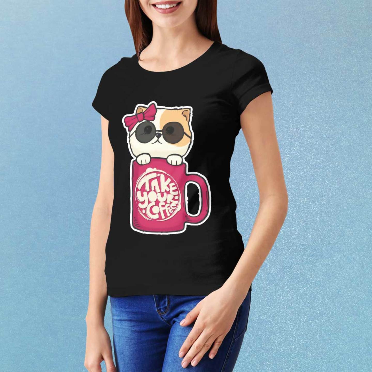 Talk By Fashion "Cat Mug" designer Women t-shirt Black